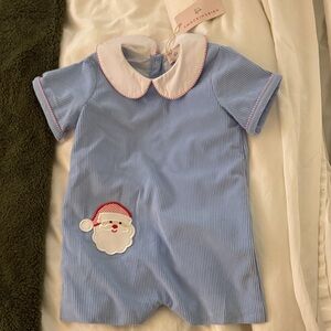 NWT Smockingbird Blue Baby Romper with Santa Pocket